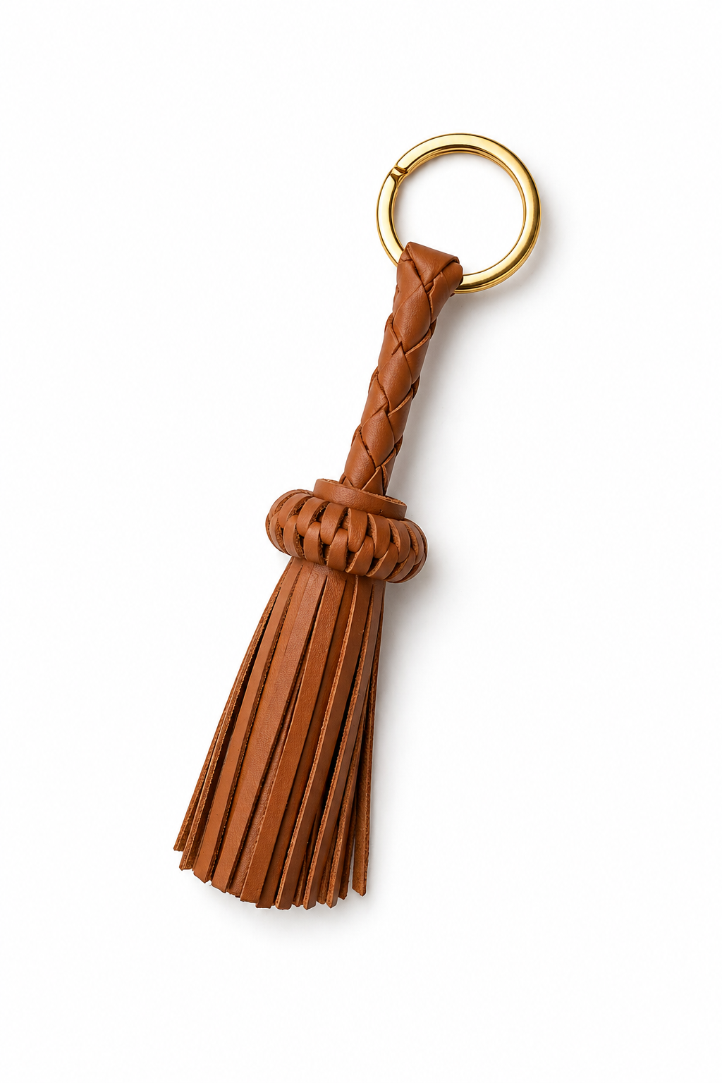 LEATHER TASSEL KEYCHAIN TAN, GOLD
