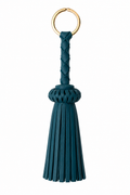 LEATHER TASSEL KEYCHAIN TEAL, GOLD