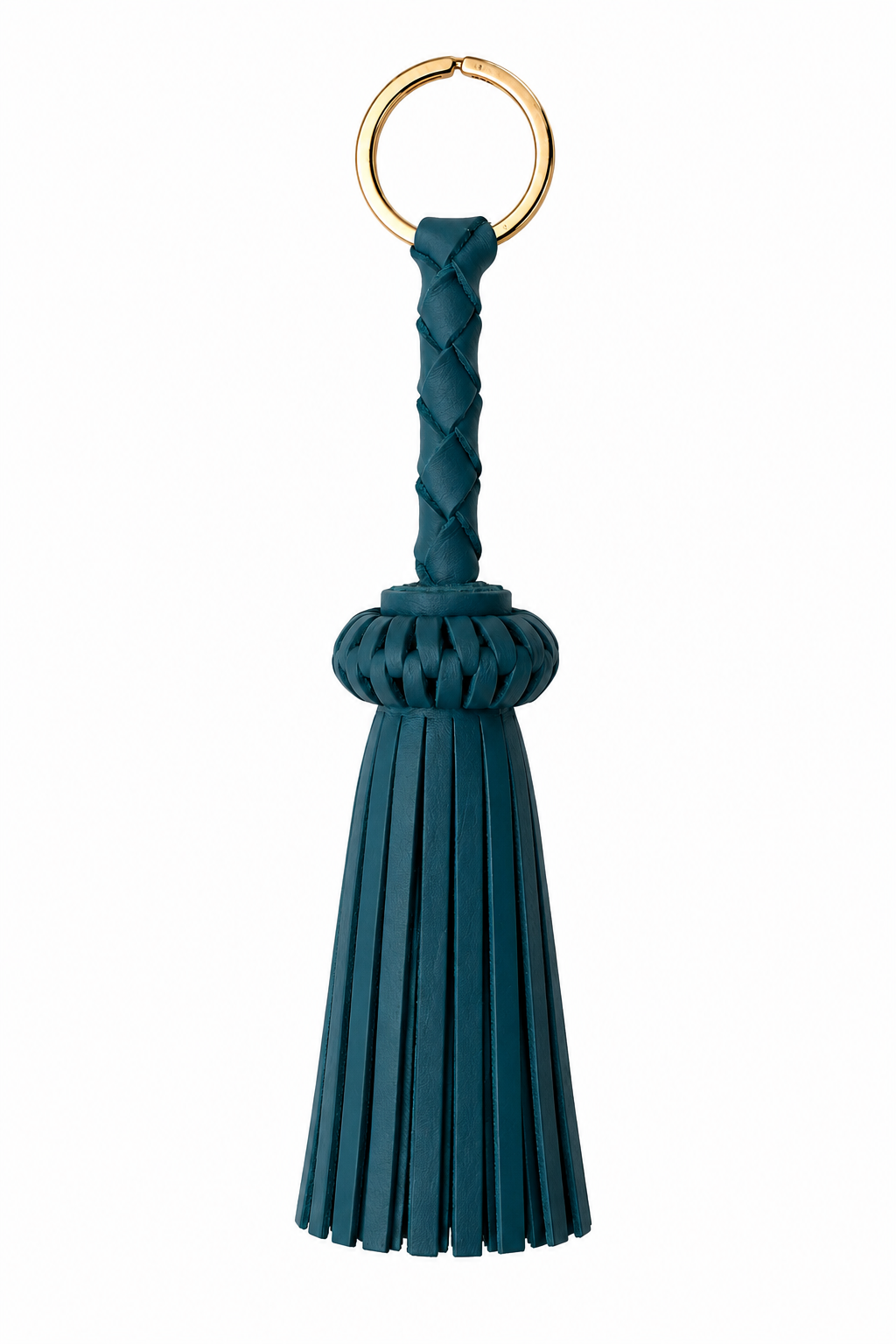LEATHER TASSEL KEYCHAIN TEAL, GOLD