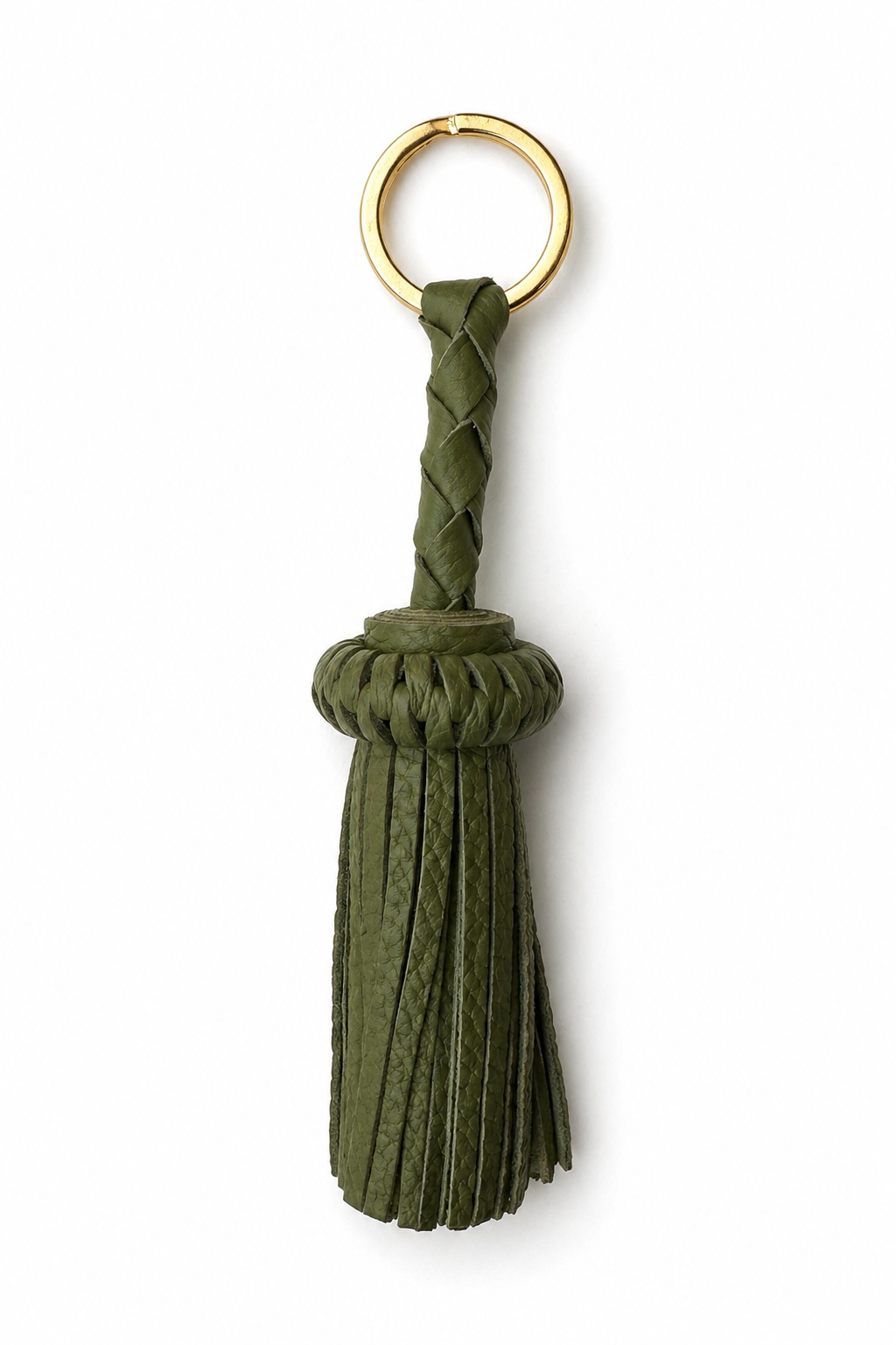 LEATHER TASSEL KEYCHAIN SAGE, GOLD