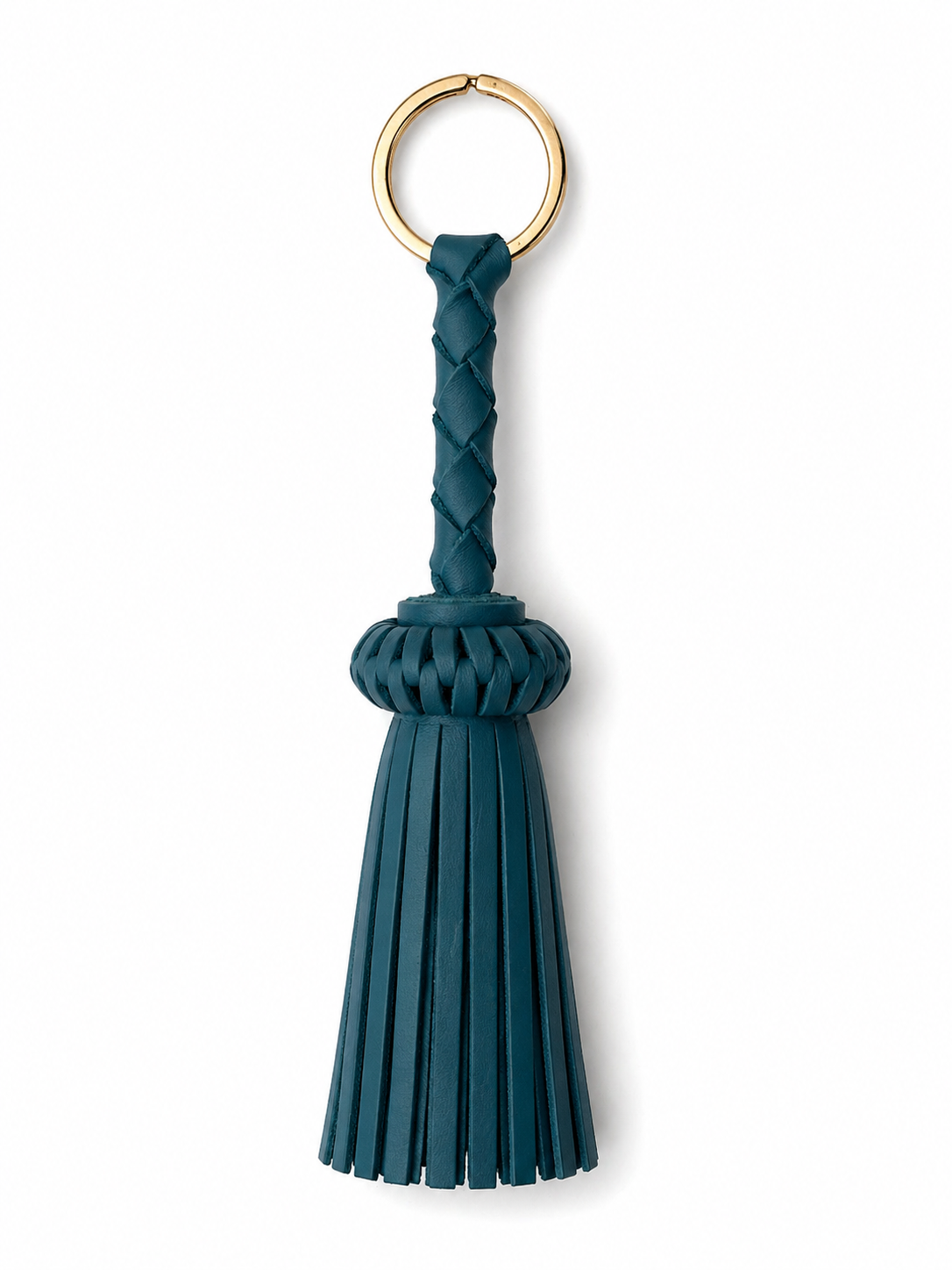 LEATHER TASSEL KEYCHAIN TEAL, GOLD